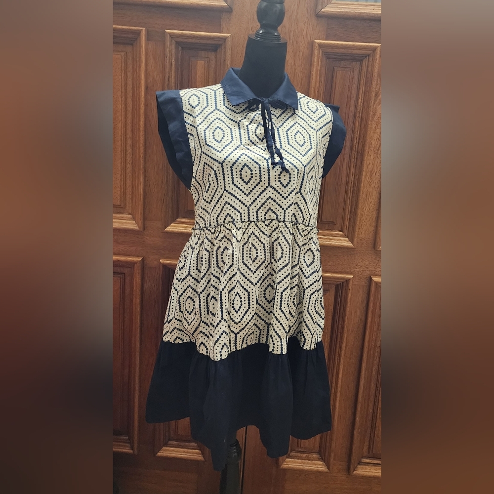 Sofia Made In Italy Navy and White Geometric Mini Dress